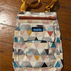 Kavu Multicolor Triangle Print Crossbody with Blue Logo Patch